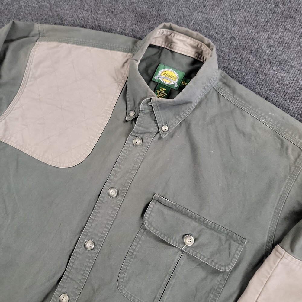 Cabela's Shooting Shirt Men's Large Khaki Olive Quilted Shoulder Upland Hunting